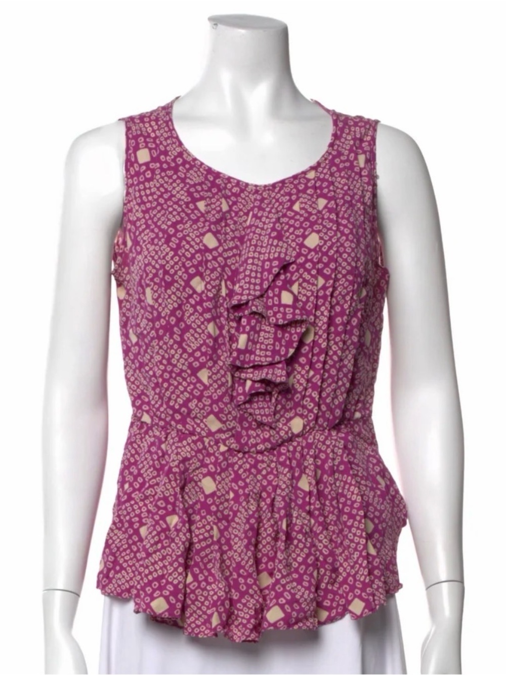 Tory Burch 100% Silk Purple and Yellow Ruffled Sleeveless Top Size 8